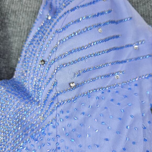 Alyce Designs Gown Womens 14 Purple Beaded Halter Whimsical Prom Dress 90s Silk - Picture 5 of 12